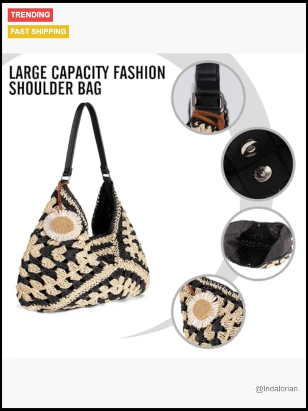 Woven Straw Hobo Shoulder Bag - Lightweight Summer Tote for Beach Travel